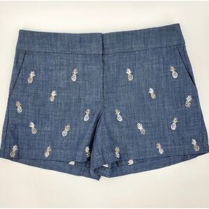 Ann Taylor Loft Women's Blue Pineapple Embroidered High Rise Shorts